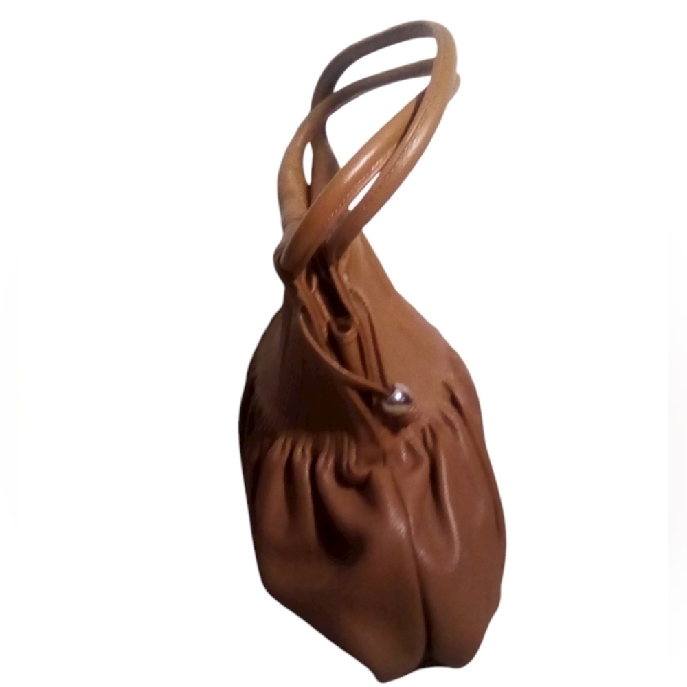 Bodhi Cognac Brown Leather Shoulder Bag Pleated Hobo Soft Slouch Purse - Picture 3 of 9